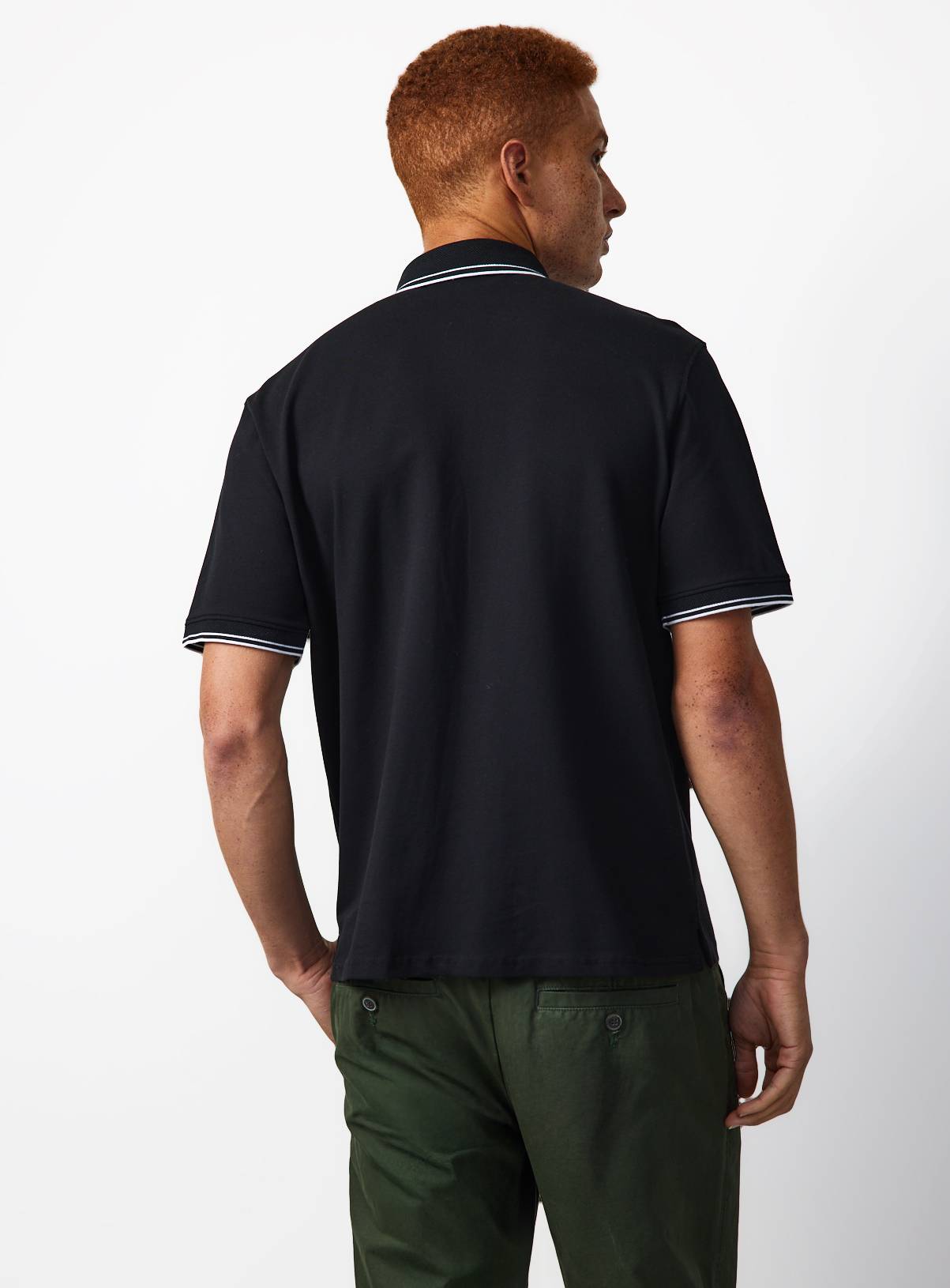 Black Tipped Collar Polo Shirt S - Image 5