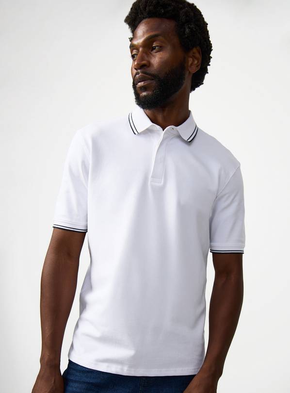 White Tipped Collar Polo Shirt XL