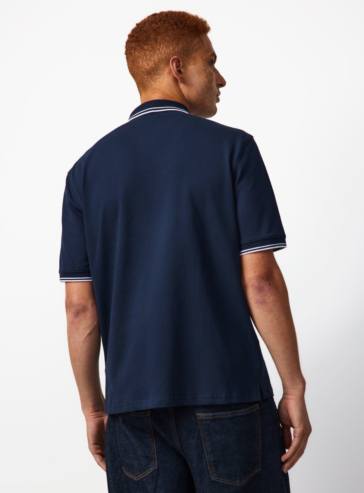 Navy Tipped Collar Polo Shirt XXXL - Image 5 thumbnail
