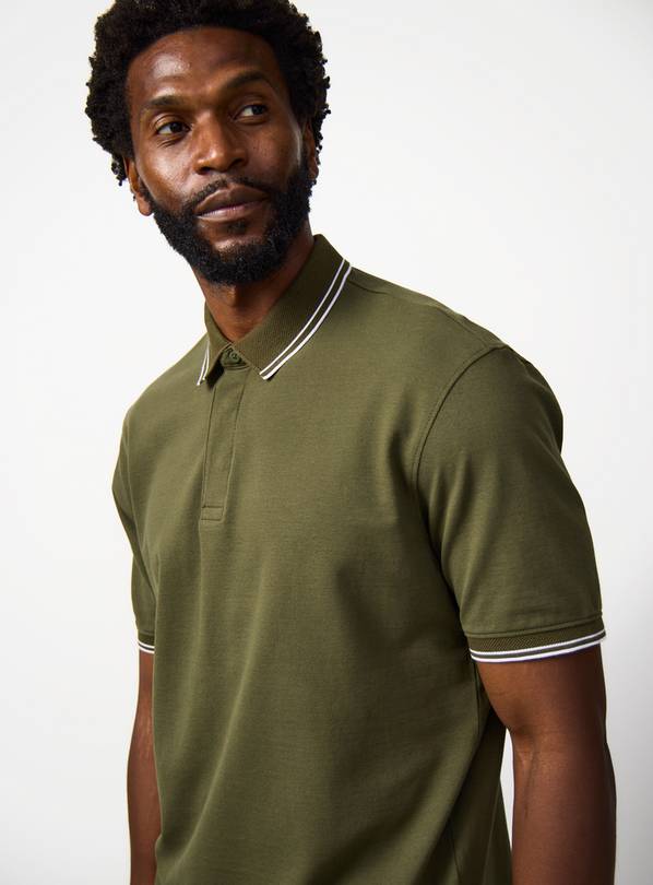 Khaki Tipped Collar Polo Shirt M