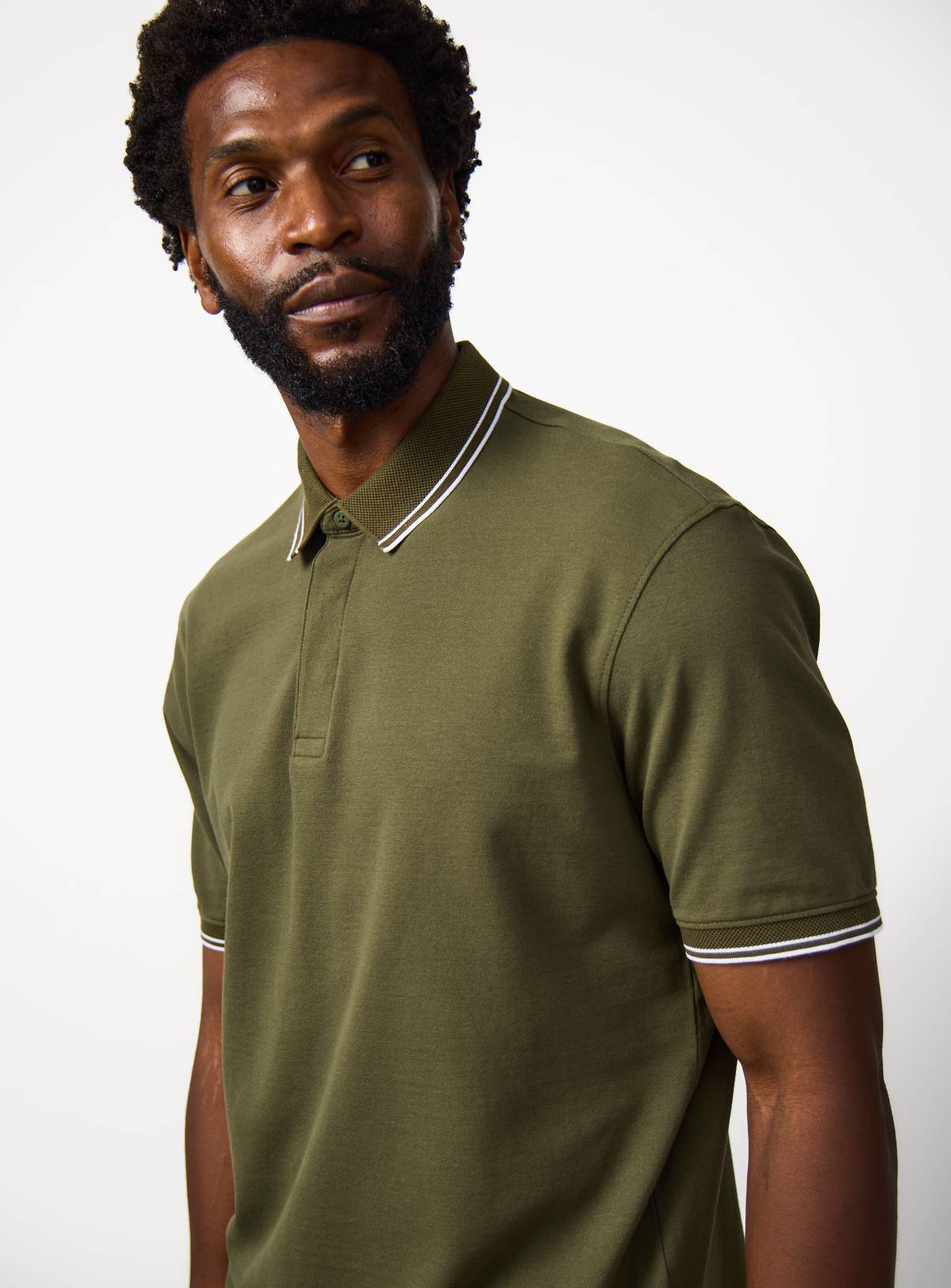 Khaki Tipped Collar Polo Shirt XXL - Image 1