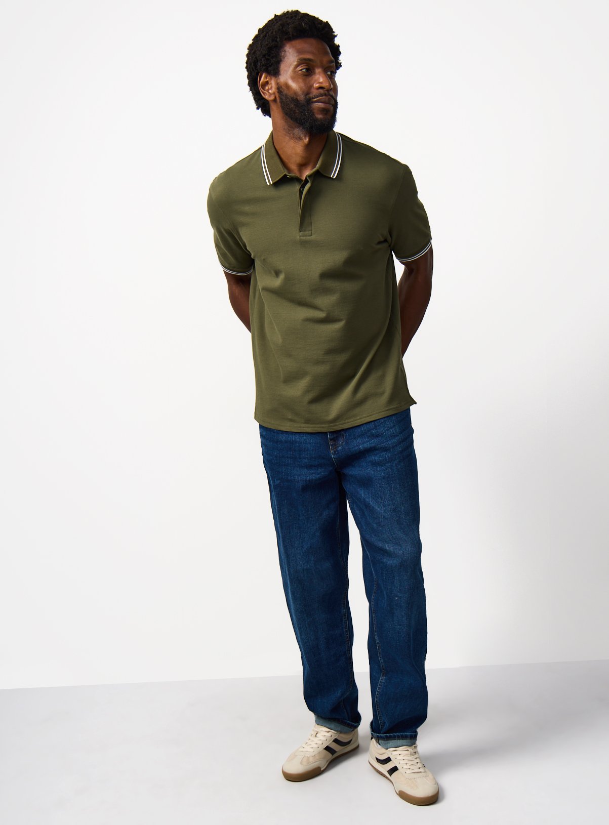 Khaki Tipped Collar Polo Shirt XXL - Image 2 thumbnail