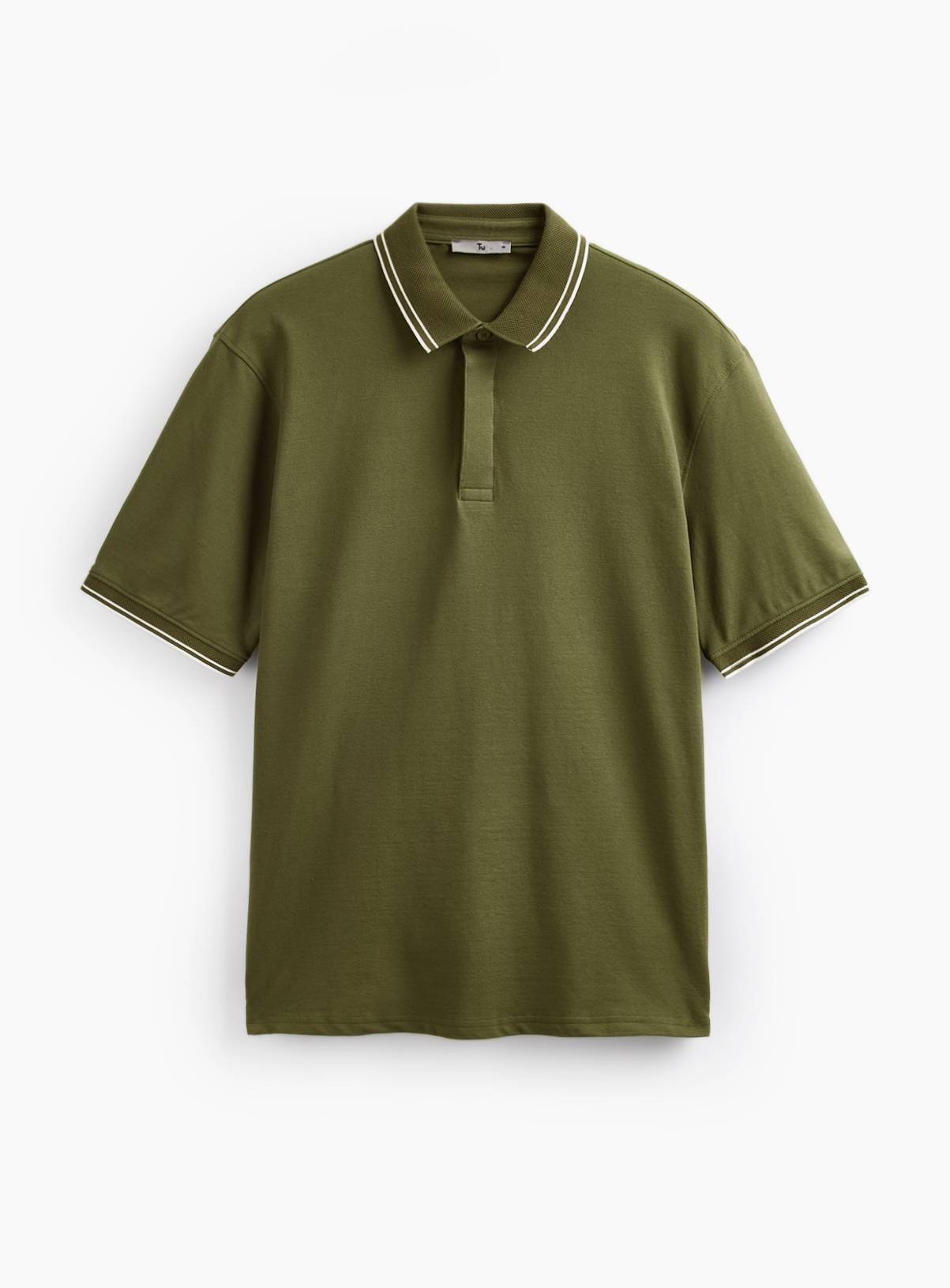 Khaki Tipped Collar Polo Shirt XXL - Image 3