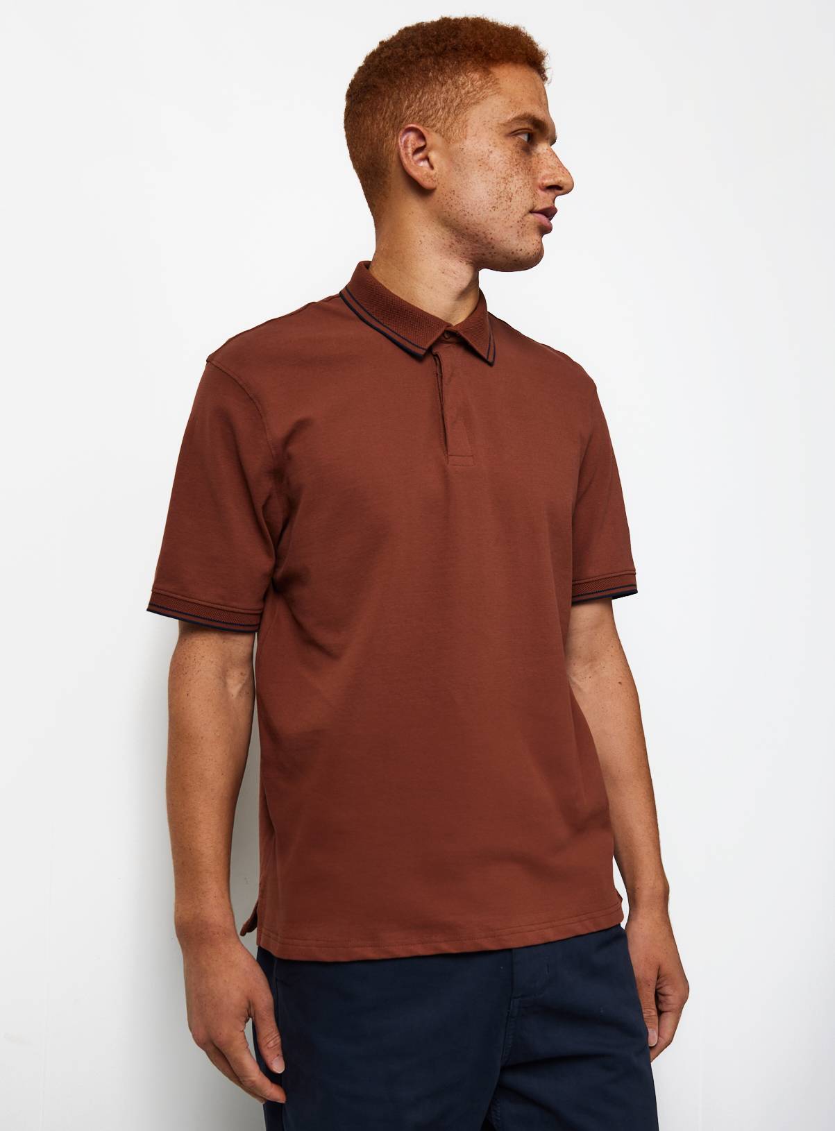 Orange Tipped Collar Polo Shirt S - Image 1