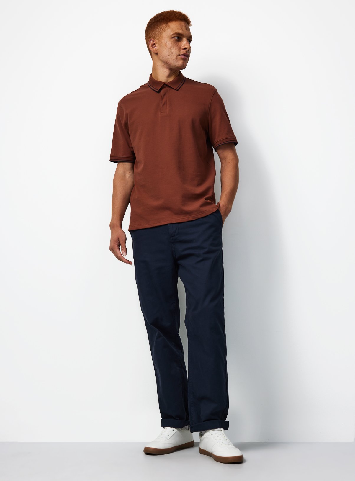 Orange Tipped Collar Polo Shirt S - Image 2 thumbnail