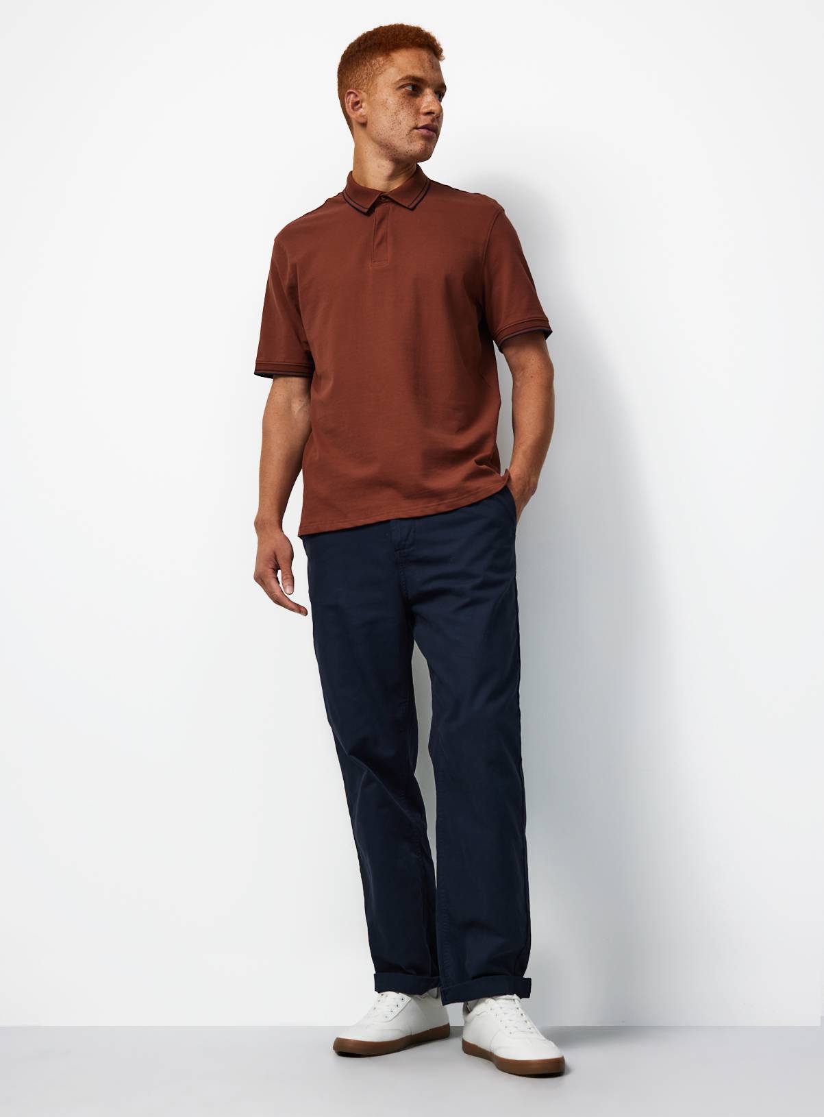 Orange Tipped Collar Polo Shirt S - Image 2