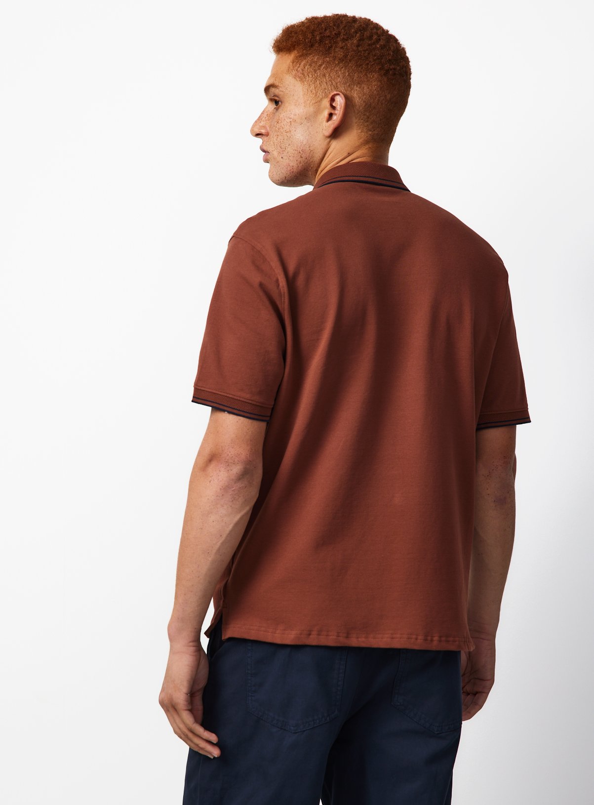 Orange Tipped Collar Polo Shirt S - Image 5 thumbnail