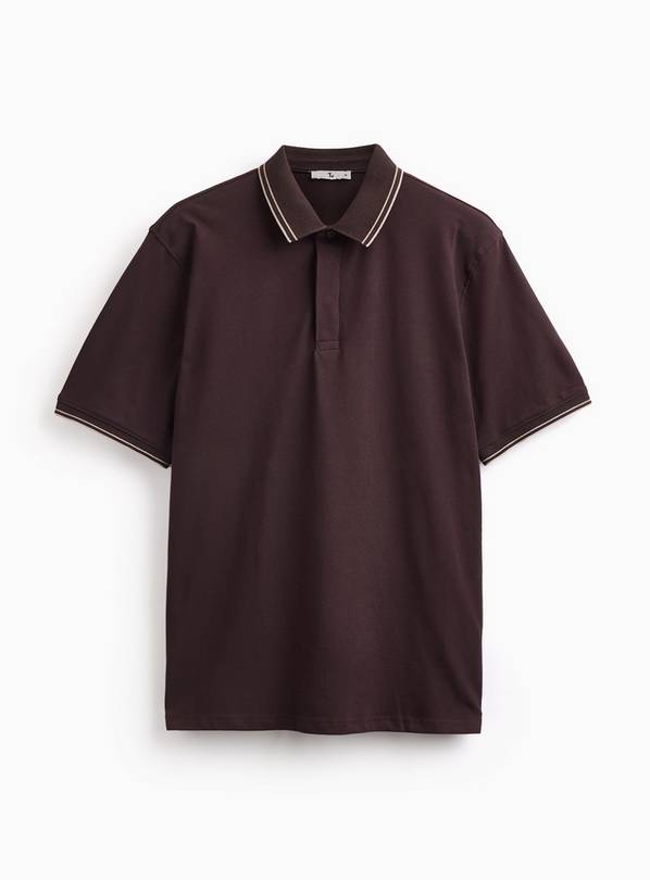 Brown Tipped Collar Polo Shirt S