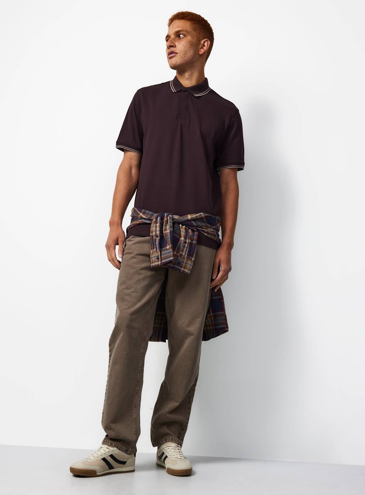 Brown Tipped Collar Polo Shirt L - Image 2