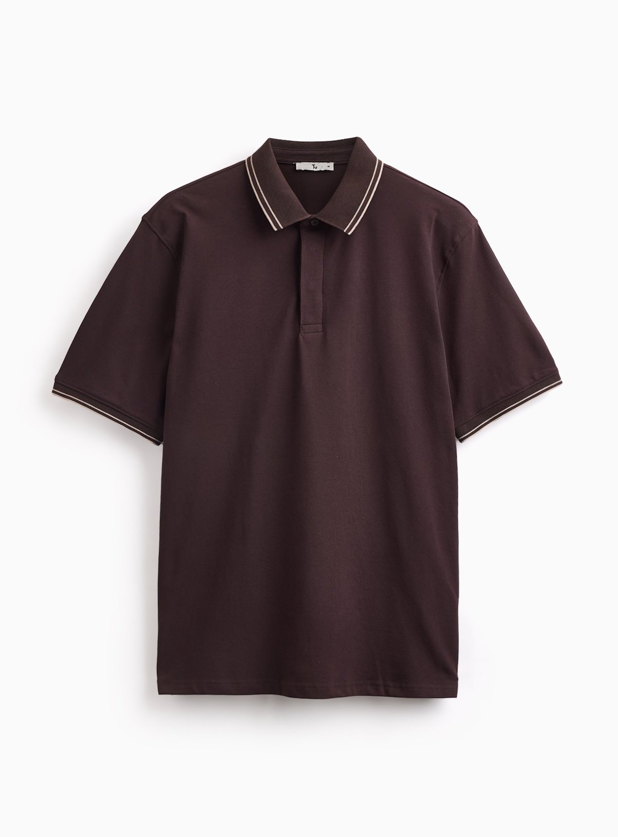 Brown Tipped Collar Polo Shirt L - Image 3 thumbnail