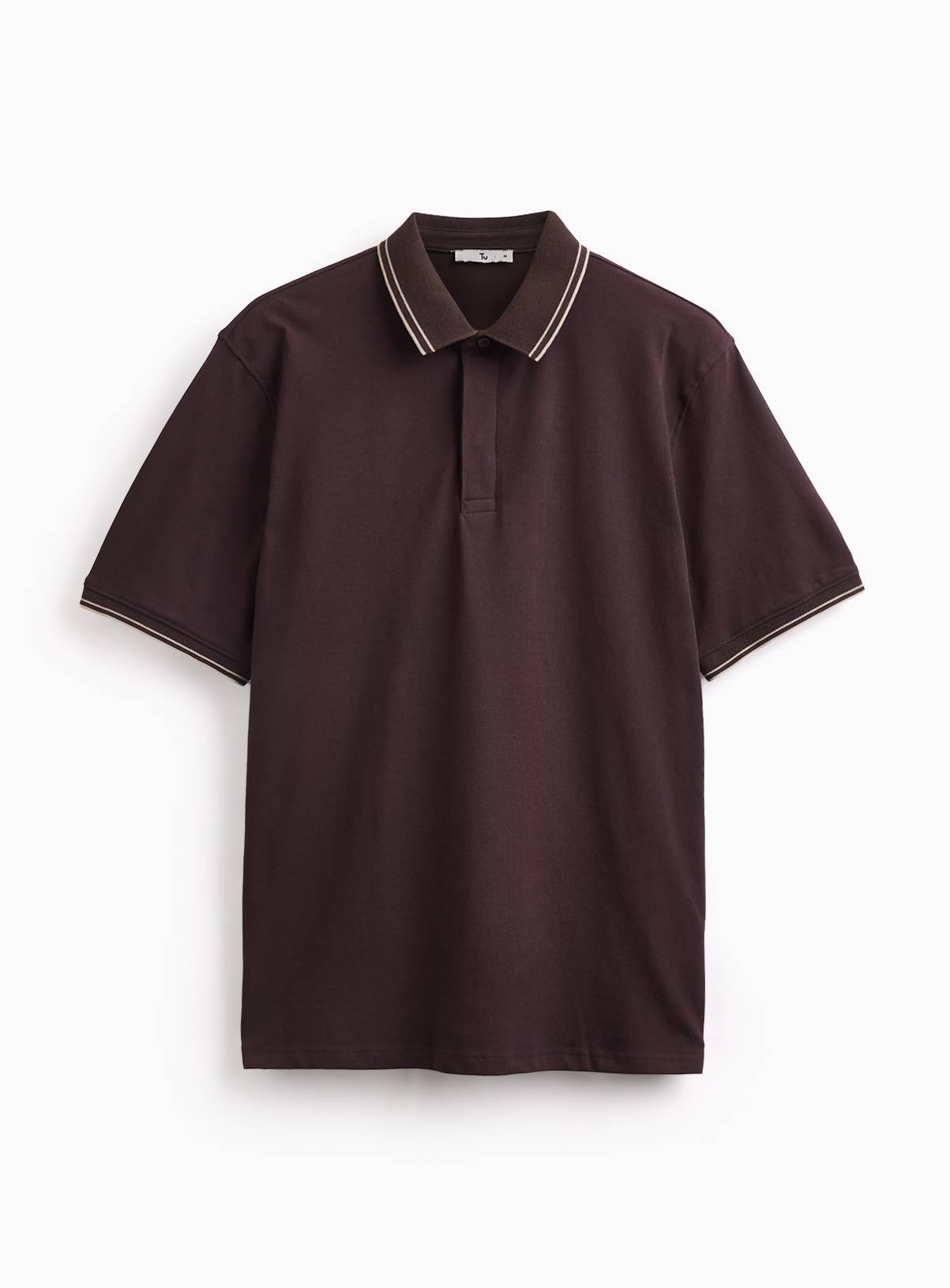Brown Tipped Collar Polo Shirt L - Image 3