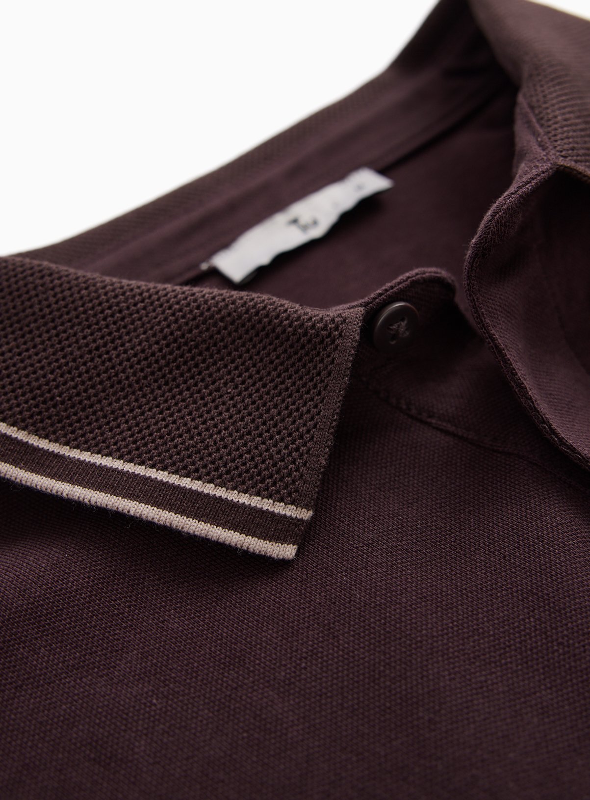 Brown Tipped Collar Polo Shirt L - Image 4 thumbnail