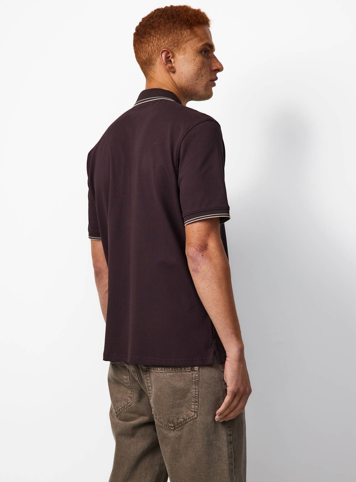 Brown Tipped Collar Polo Shirt L - Image 5