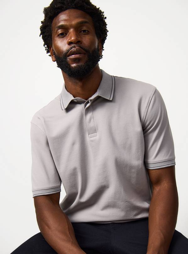 Grey Tipped Collar Polo Shirt XXL