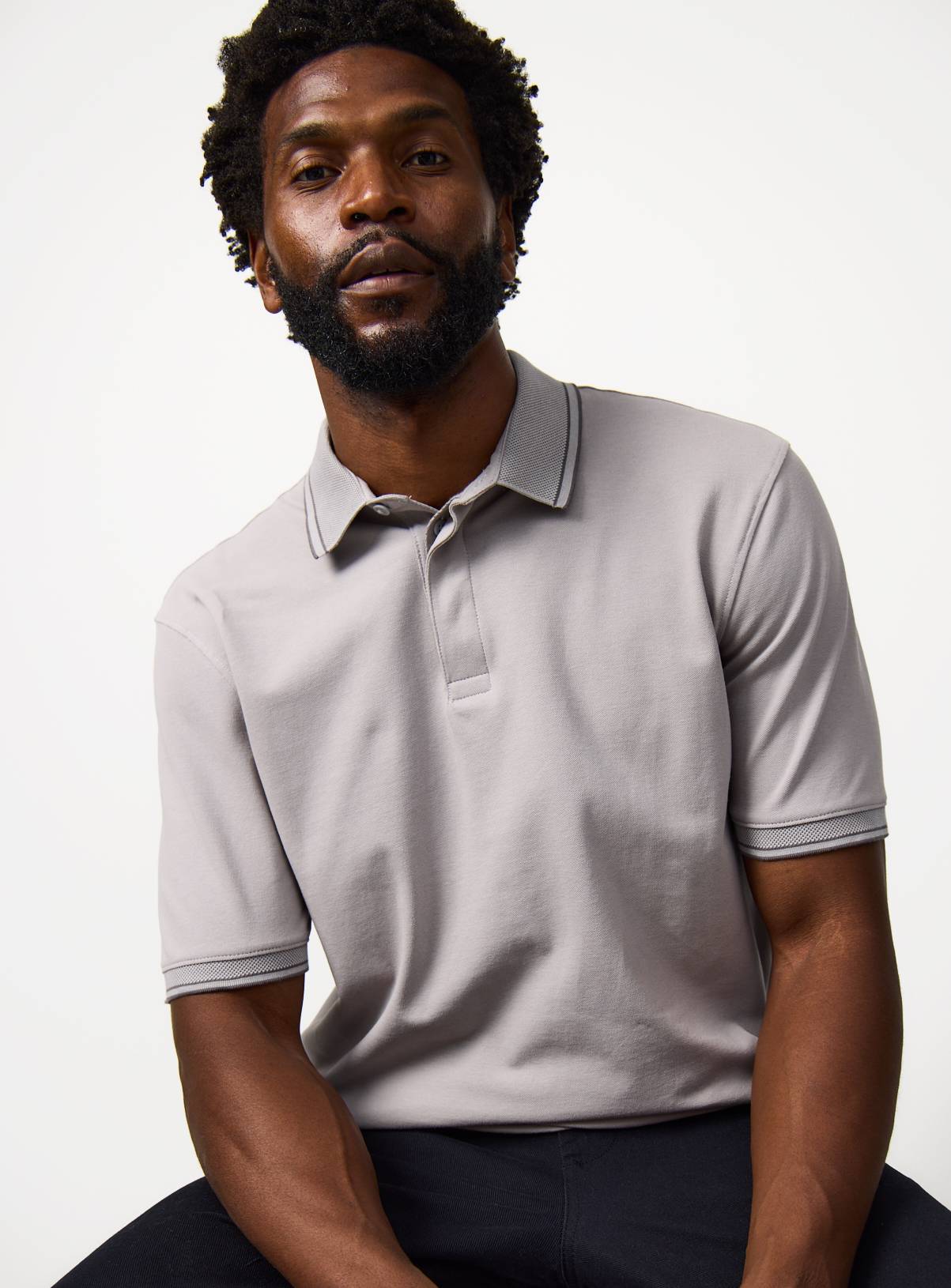 Grey Tipped Collar Polo Shirt M - Image 1