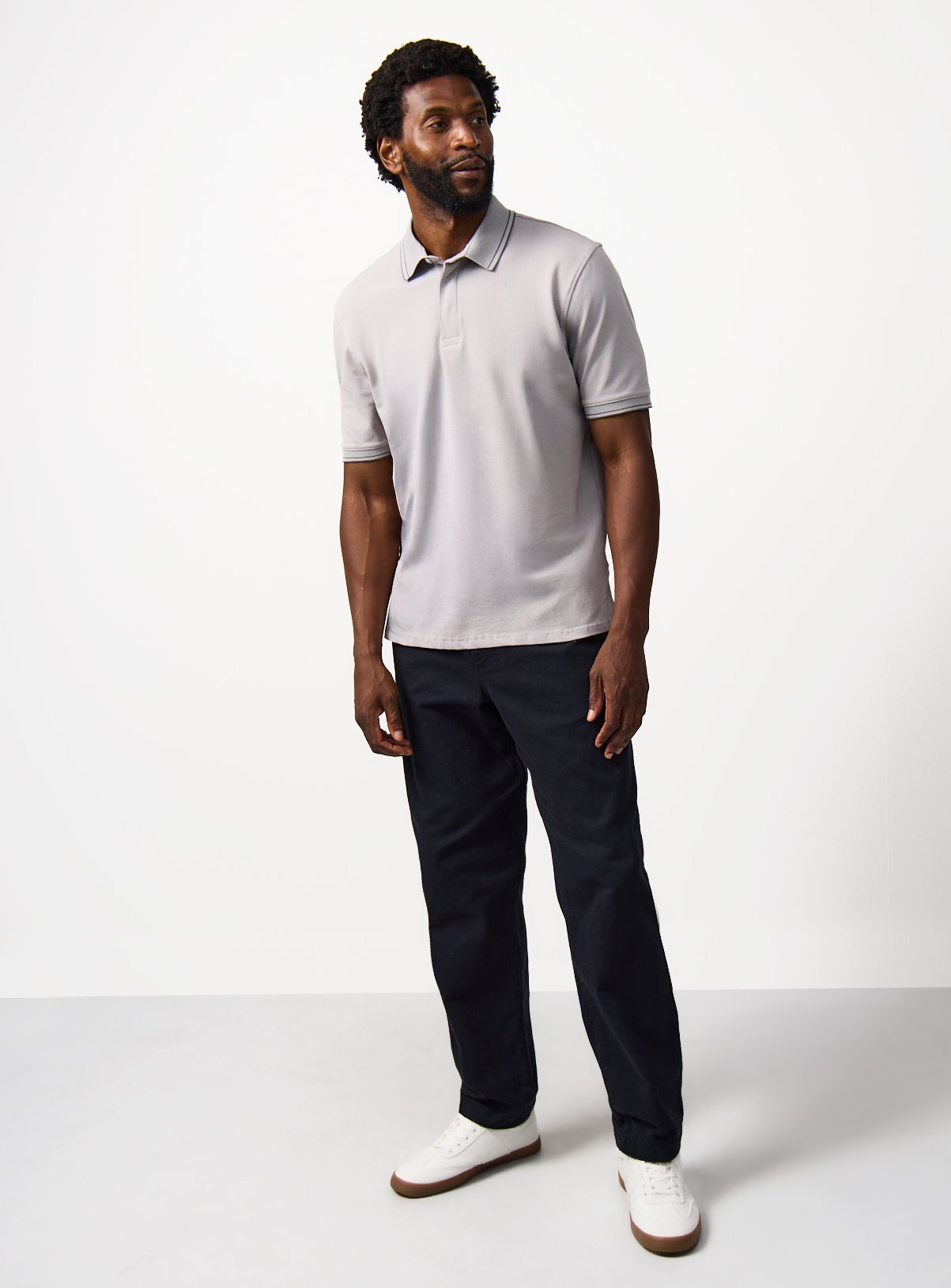 Grey Tipped Collar Polo Shirt M - Image 2 thumbnail