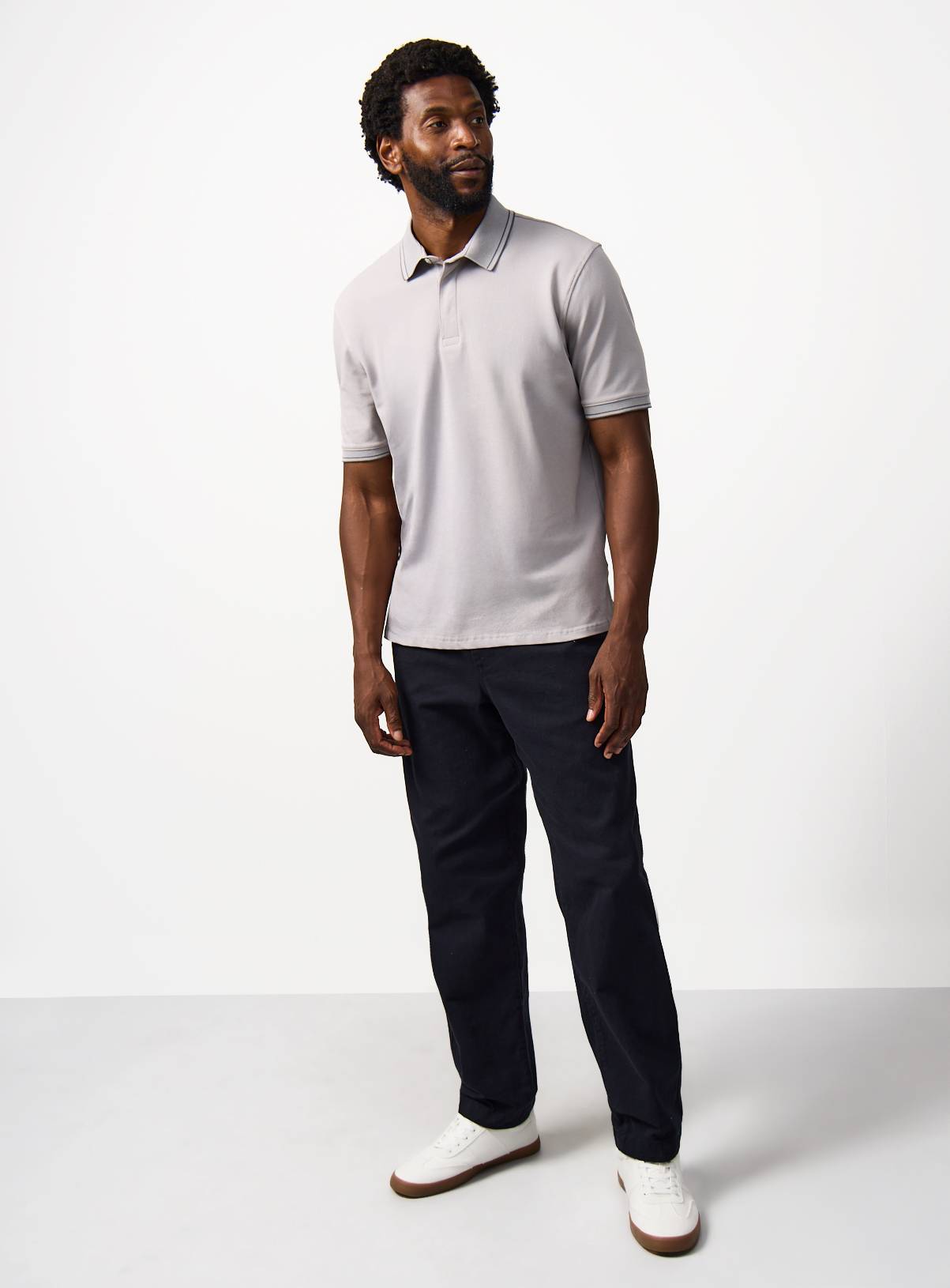 Grey Tipped Collar Polo Shirt M - Image 2