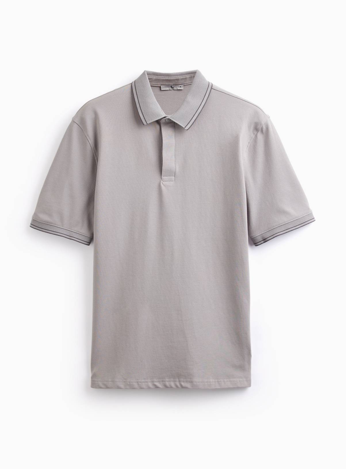 Grey Tipped Collar Polo Shirt M - Image 3