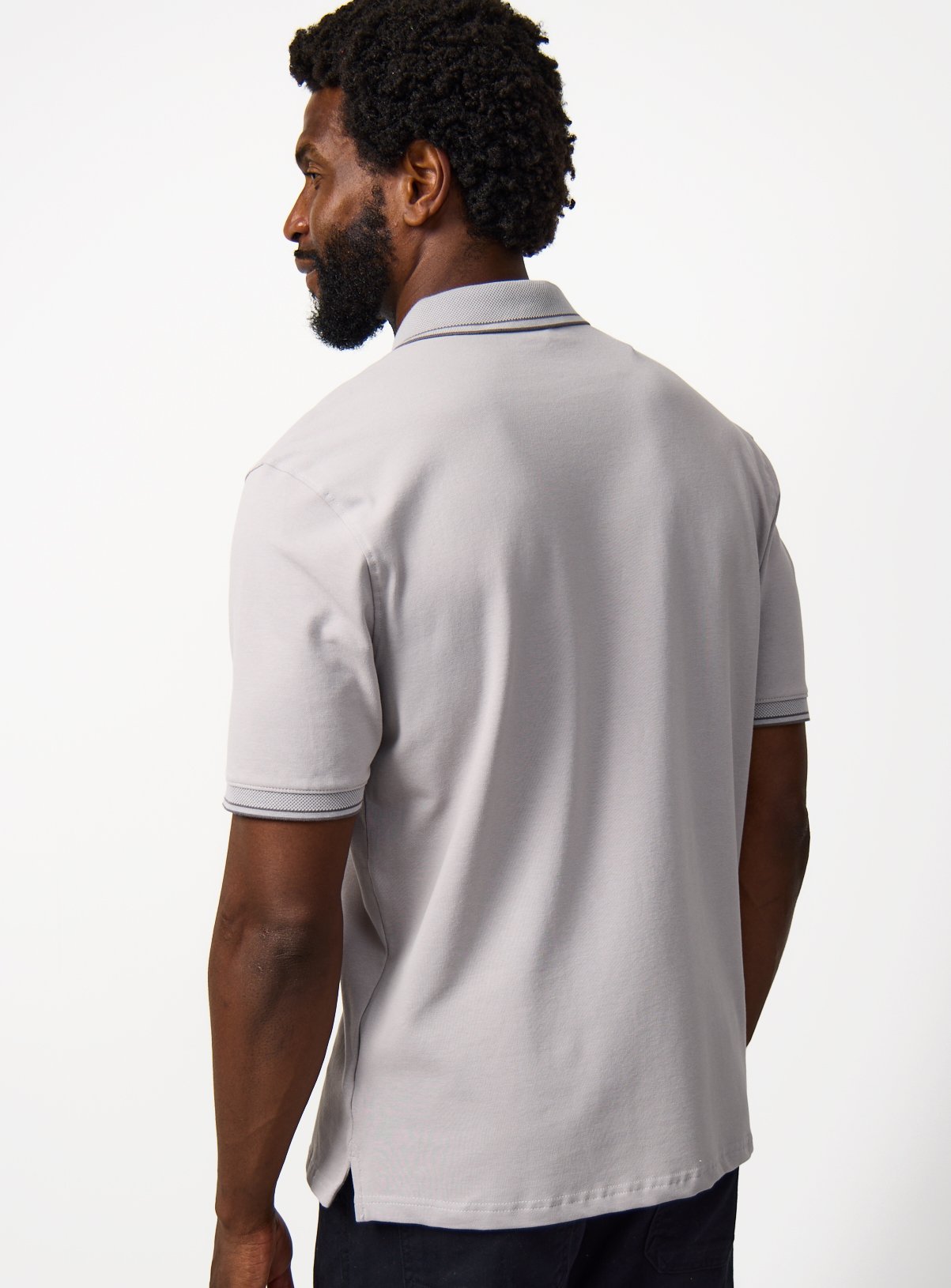 Grey Tipped Collar Polo Shirt M - Image 5 thumbnail