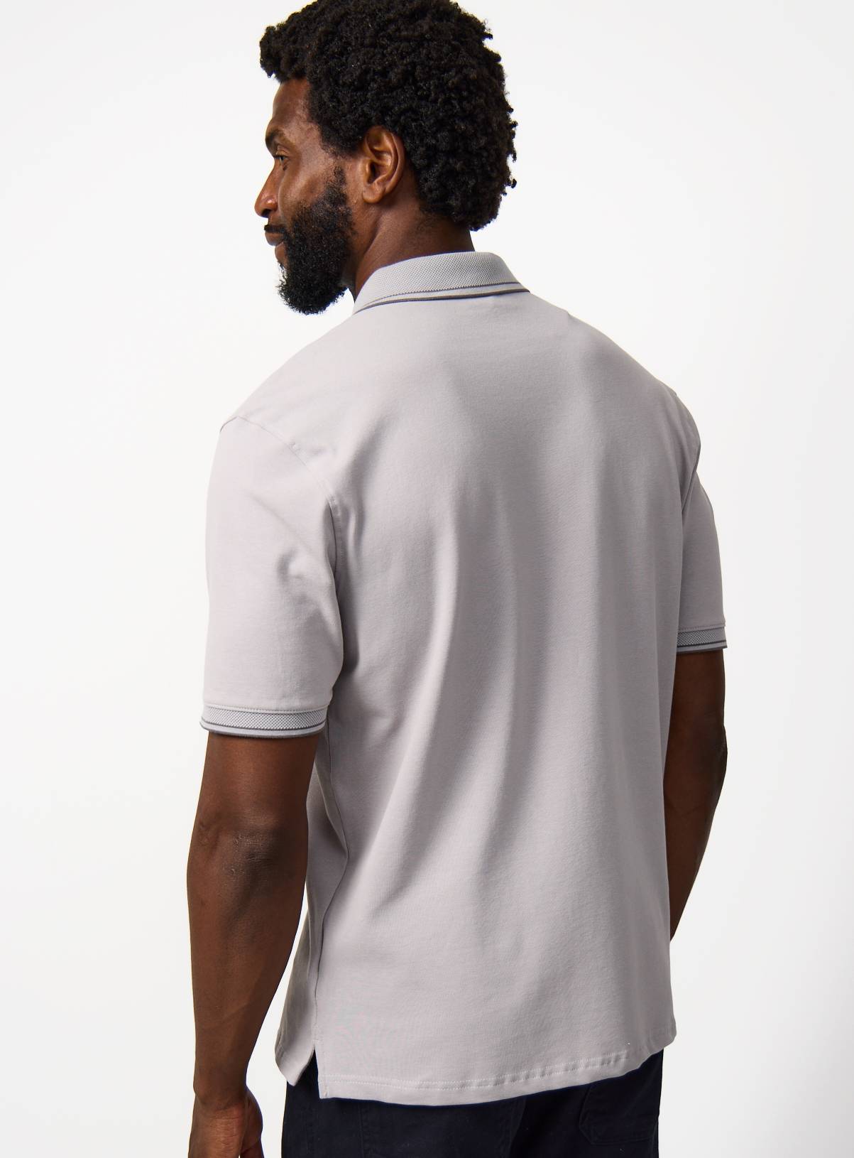 Grey Tipped Collar Polo Shirt M - Image 5