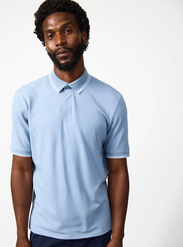 Blue Tipped Collar Polo Shirt L
