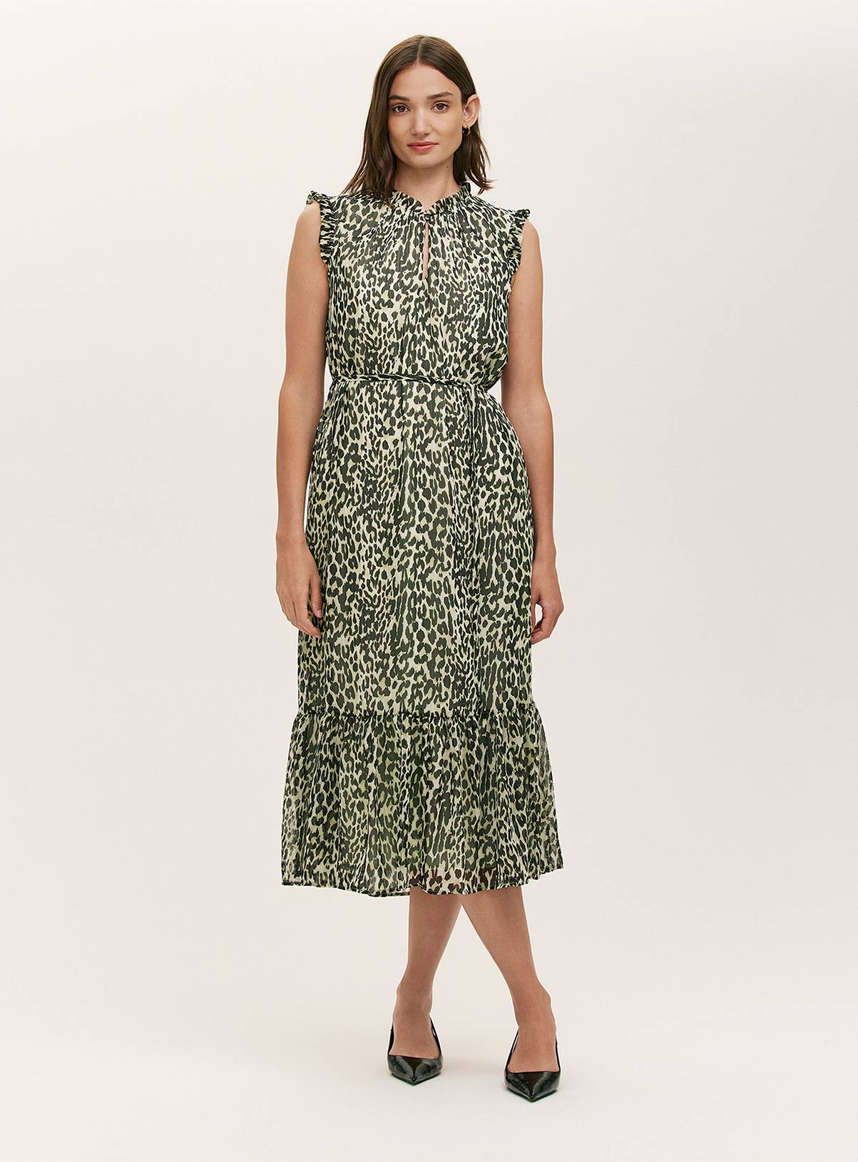 FINERY Rosalind Dress Green Leopard Print 12 - Image 1