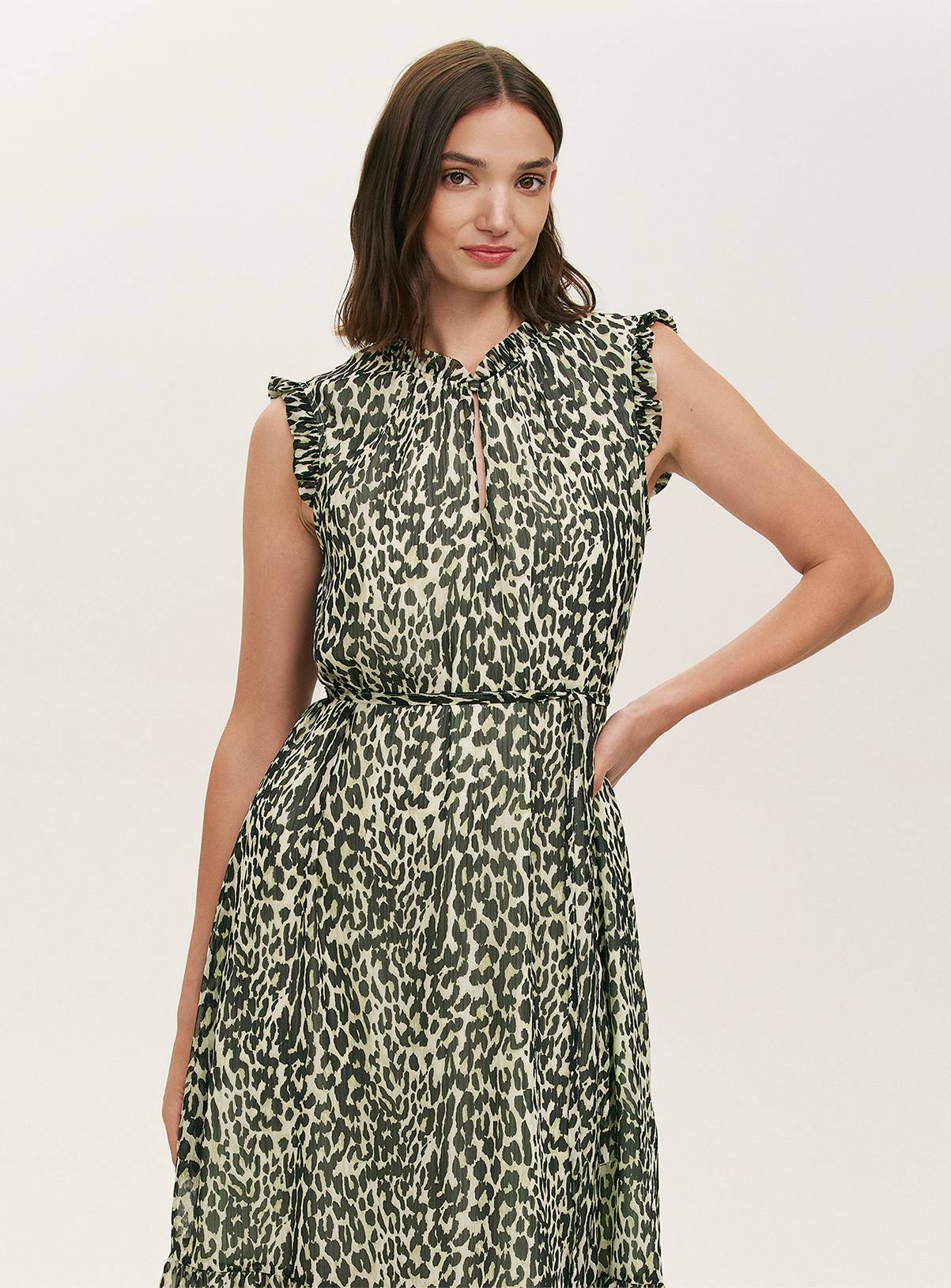 FINERY Rosalind Dress Green Leopard Print 12 - Image 2