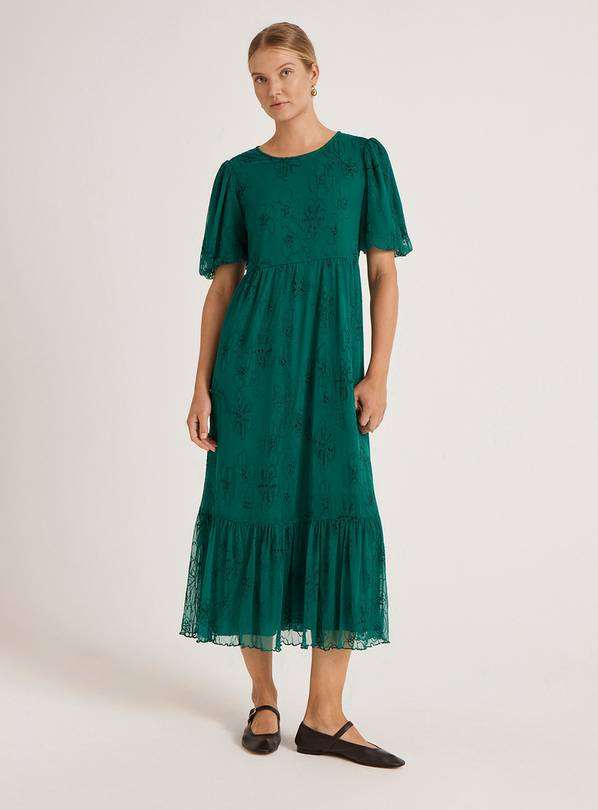 FINERY Yasmine Broderie Detail Midi Dress Green 22