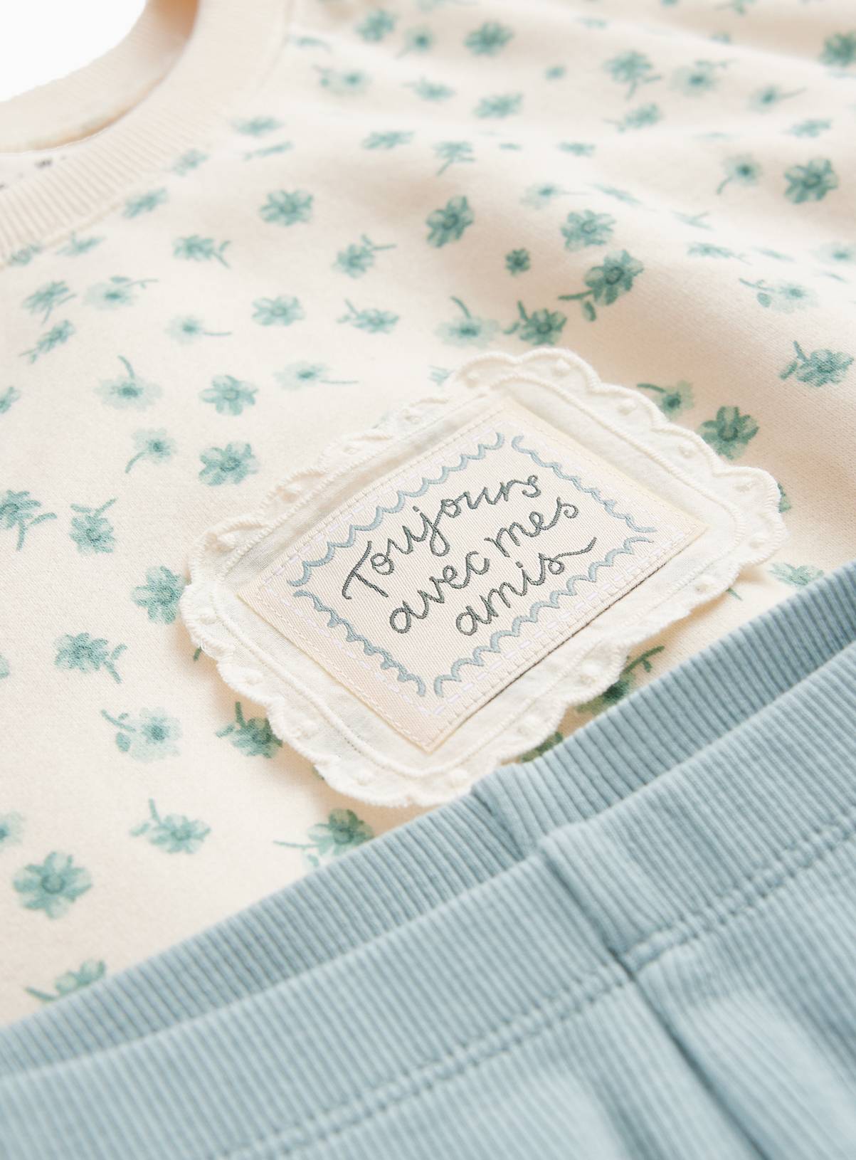 Green Floral Sweatshirt & Flared Legging Set 1-2 years - Image 2