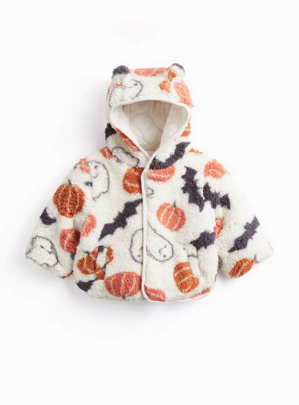 Cream Halloween Print Borg Hoodie 9-12 months