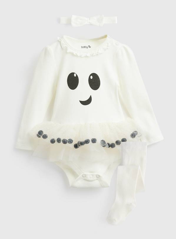 White Halloween Ghost Bodysuit & Tights Set 6-9 months