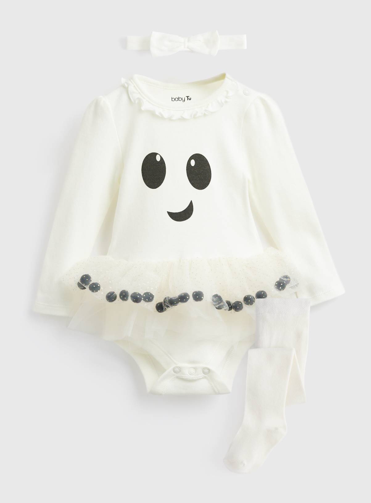 White Halloween Ghost Bodysuit & Tights Set 3-6 months - Image 1