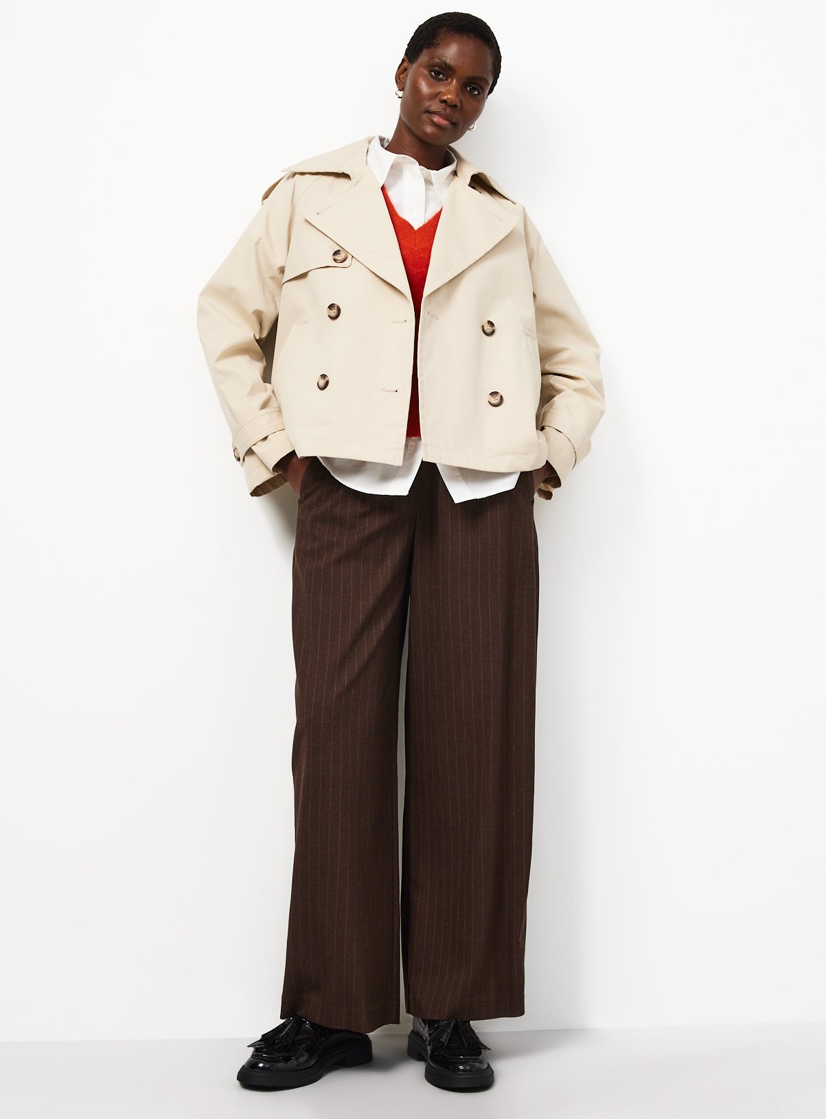 Brown Pinstripe Barrel Trousers 16L - Image 2 thumbnail