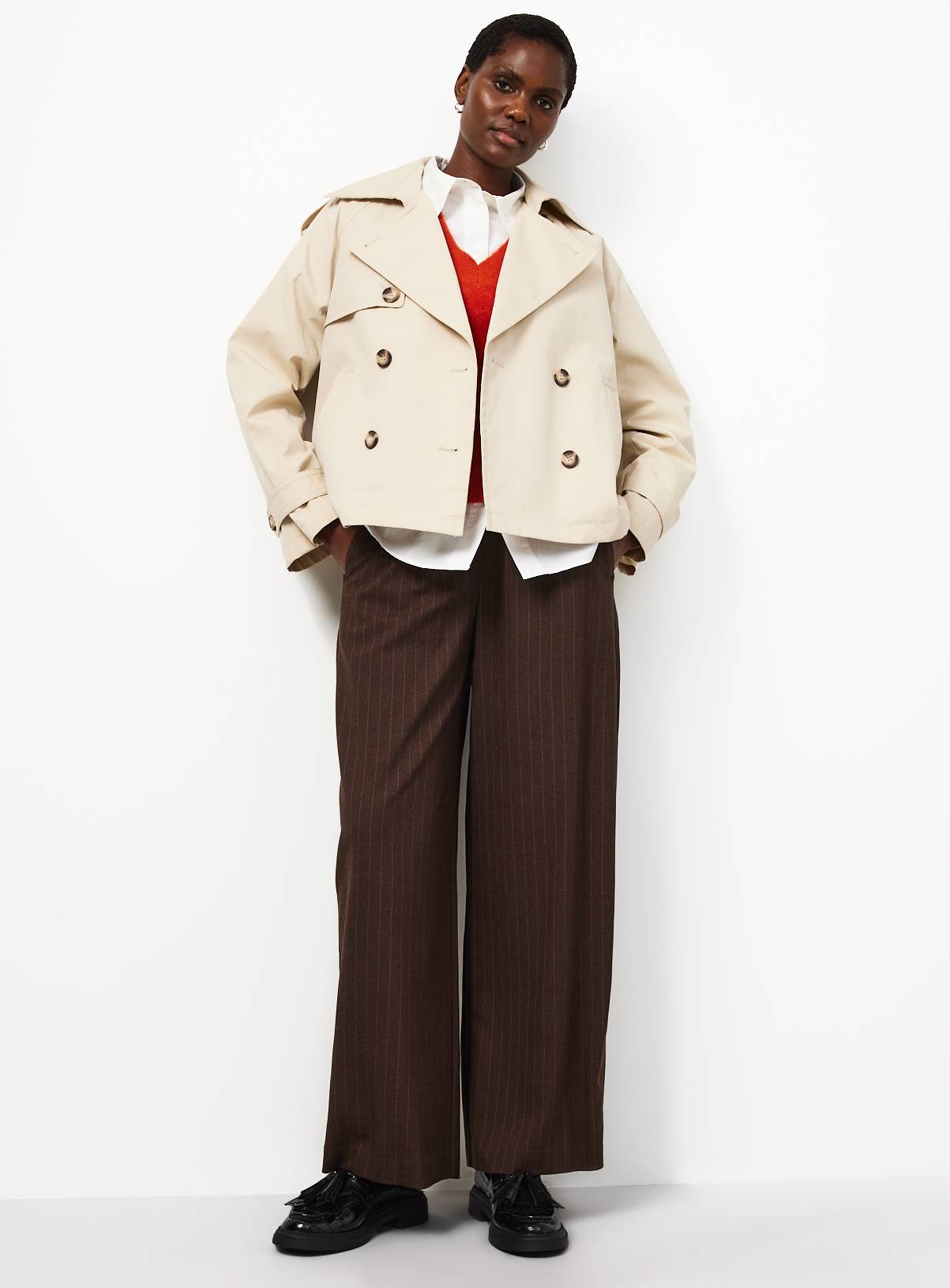 Brown Pinstripe Barrel Trousers 16L - Image 2