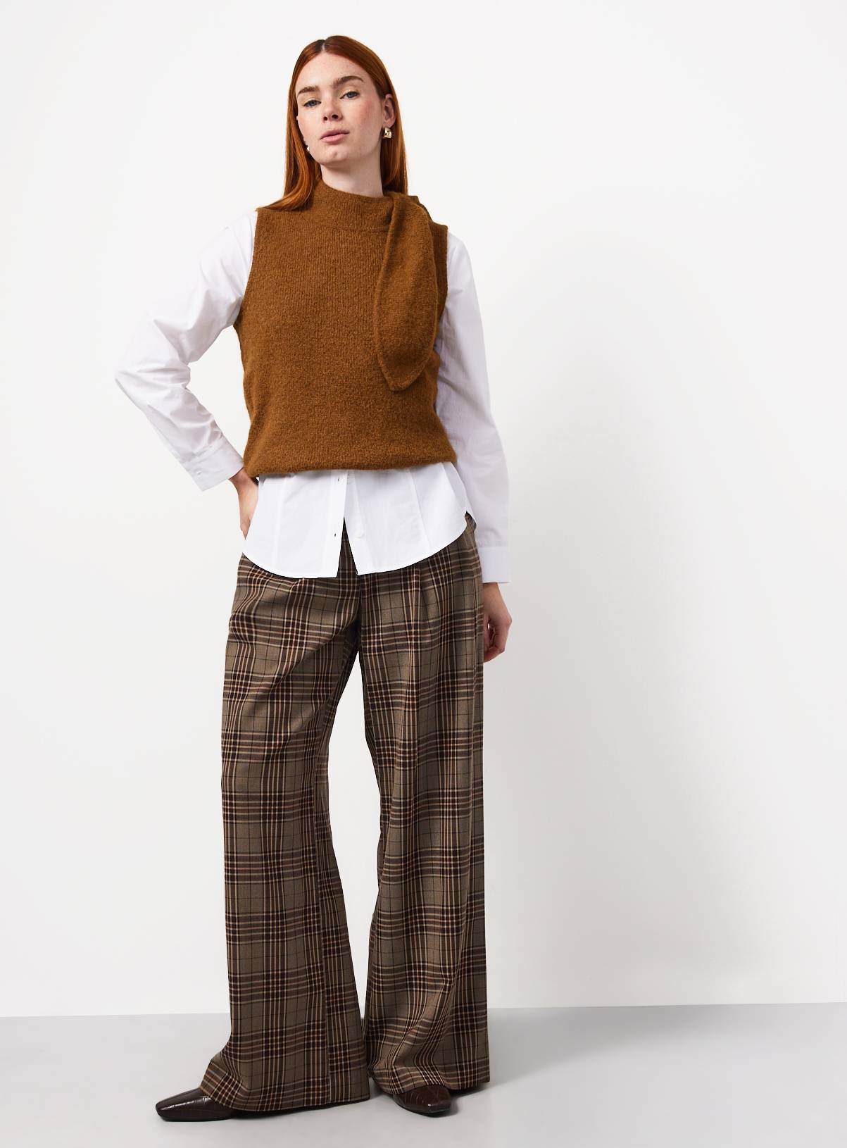 Brown Heritage Check Wide Leg Trousers 12L - Image 2