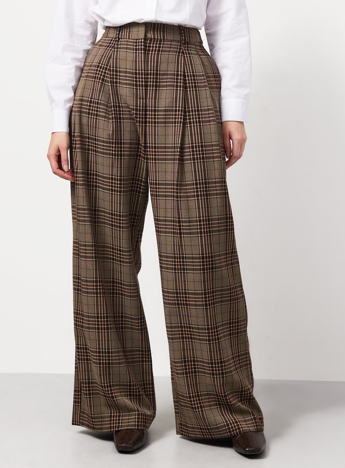 Brown Heritage Check Wide Leg Trousers 12L - Image 4 thumbnail