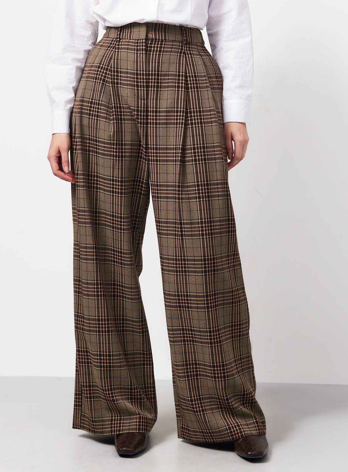 Brown Heritage Check Wide Leg Trousers 12L - Image 4