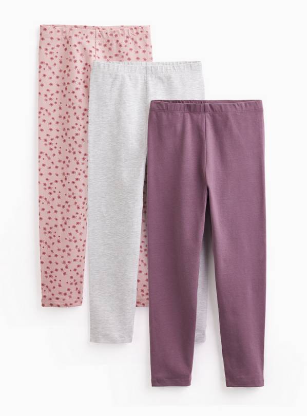 Pink Floral Print Leggings 3 Pack 6-7 years
