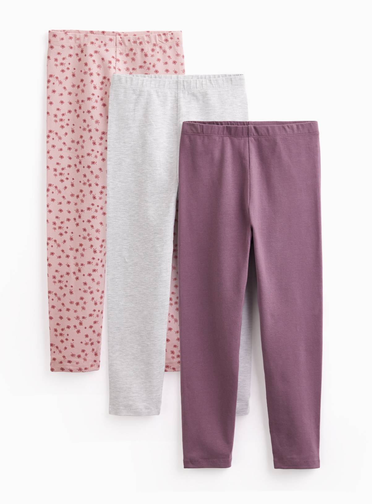 Pink Floral Print Leggings 3 Pack 7-8 years - Image 1