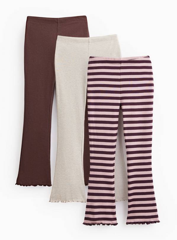 Assorted Colourways Lettuce Hem Ribbed Flared Leggings 3 Pack 6-7 years