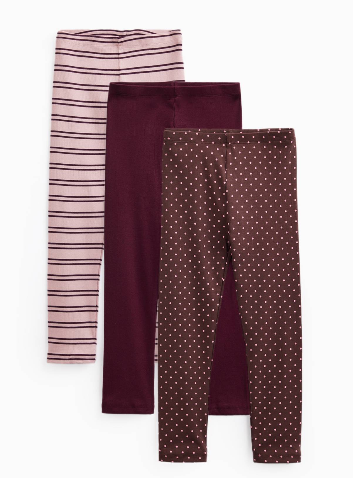 Pink Prints Ribbed Leggings 3 Pack 7-8 years - Image 1