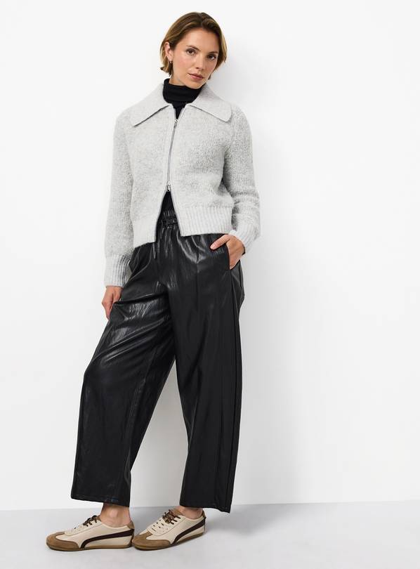 Black Relaxed Barrel Pull On Pu Trousers 22