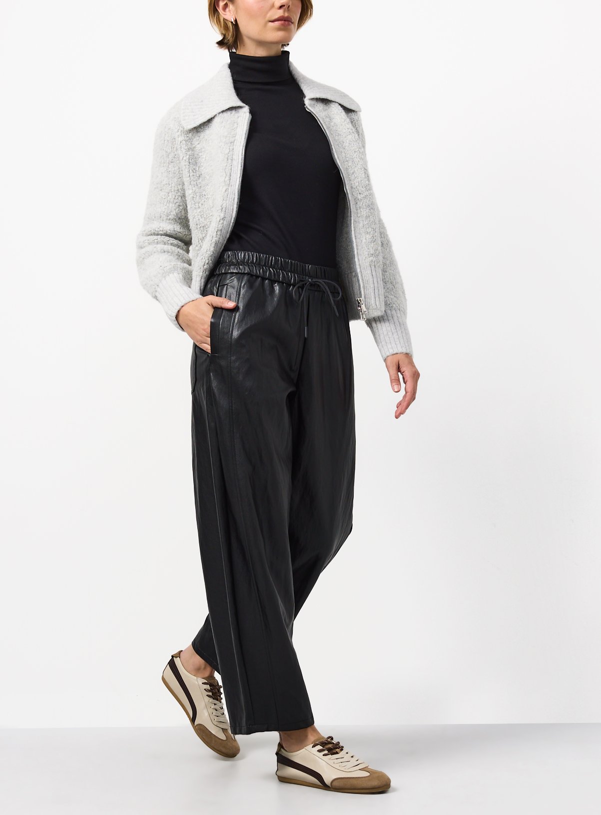 Black Relaxed Barrel Pull On Pu Trousers 6 - Image 2 thumbnail