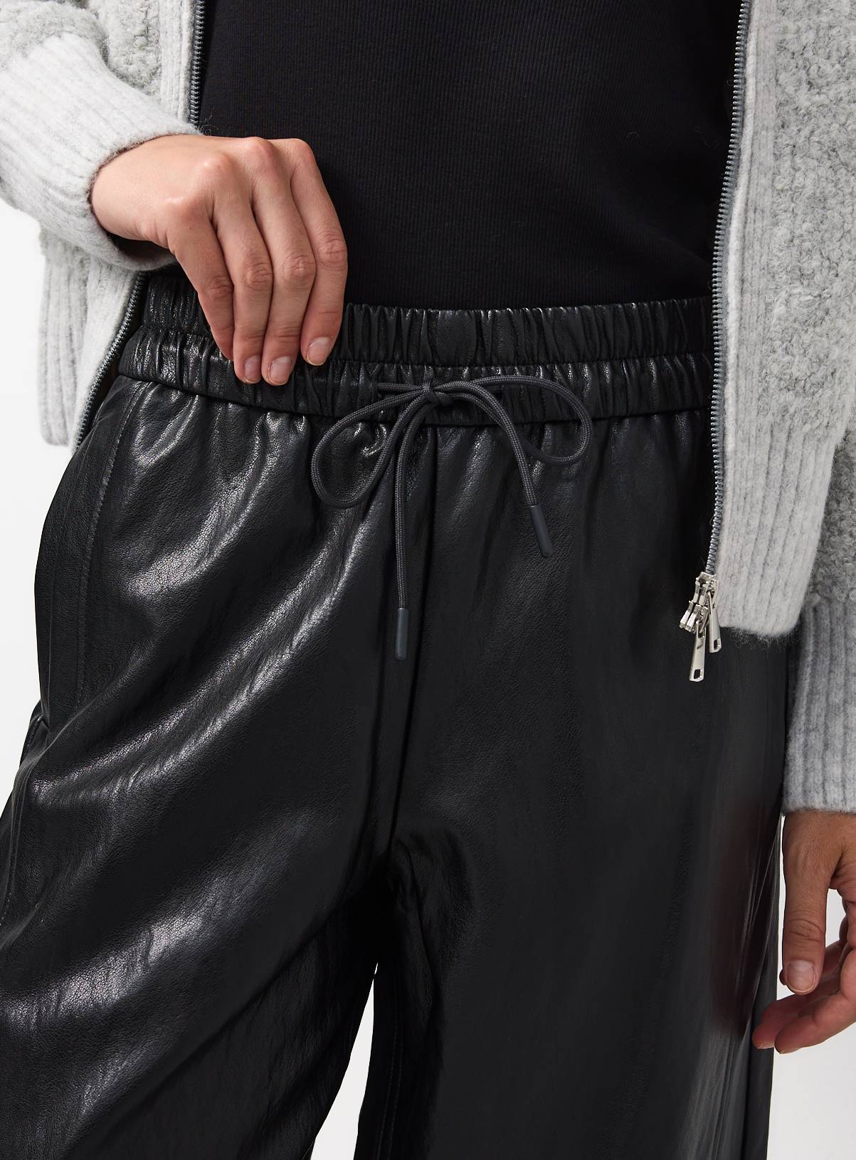 Black Relaxed Barrel Pull On Pu Trousers 6 - Image 3
