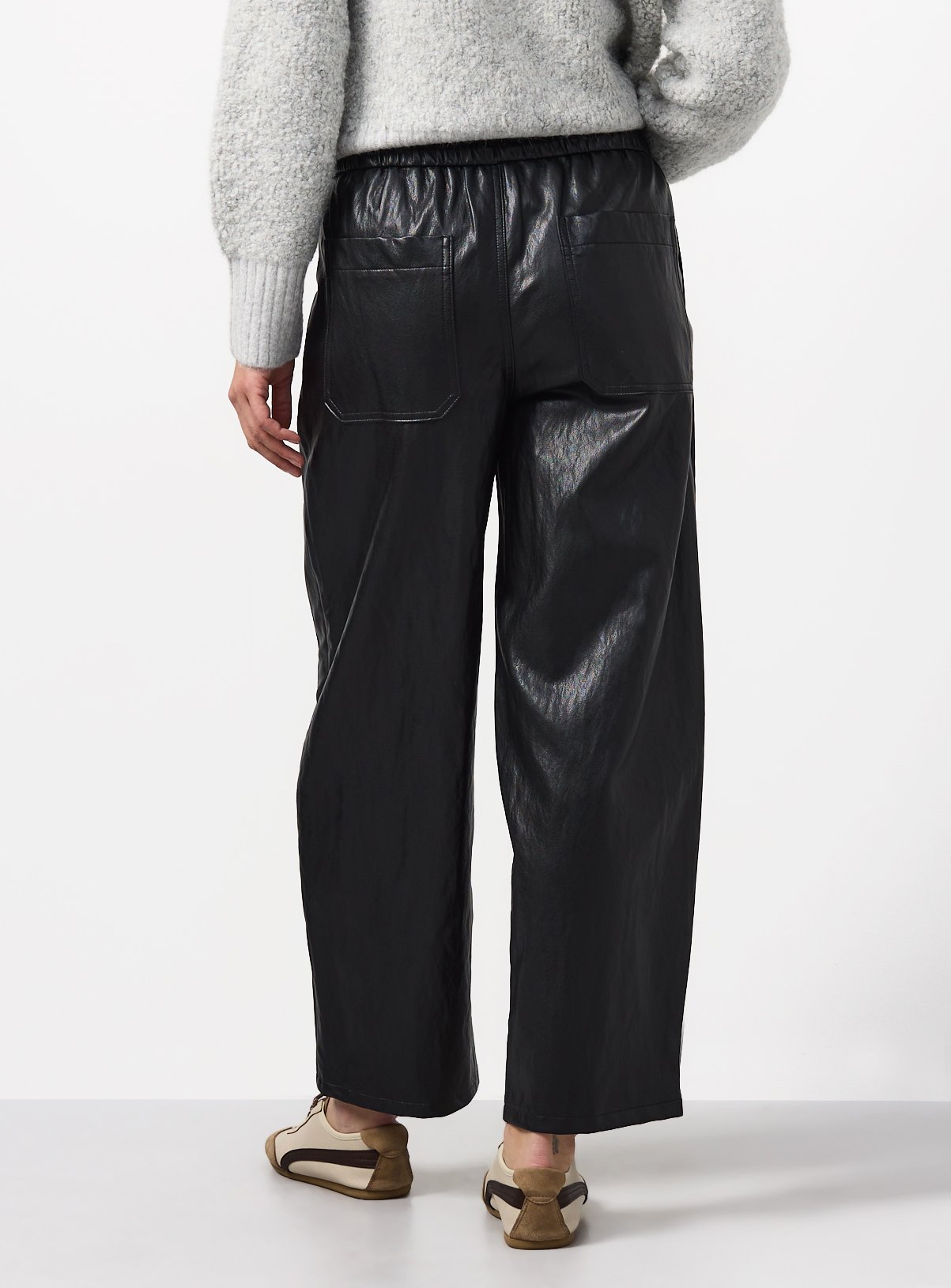 Black Relaxed Barrel Pull On Pu Trousers 6 - Image 4 thumbnail