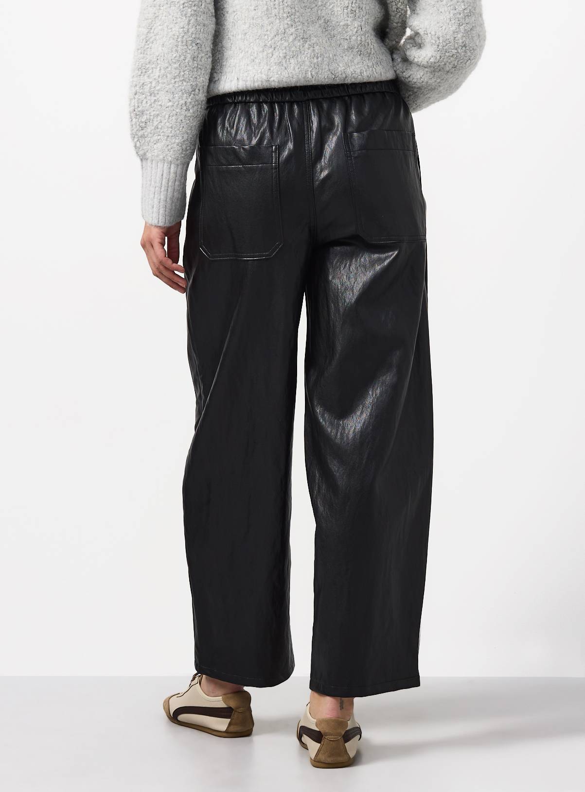 Black Relaxed Barrel Pull On Pu Trousers 6 - Image 4