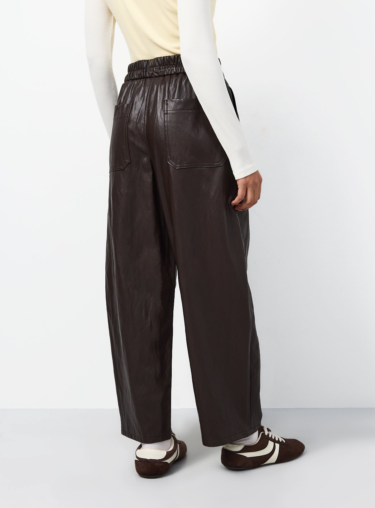Brown Relaxed Barrel Pull On Pu Trousers 22 - Image 4 thumbnail
