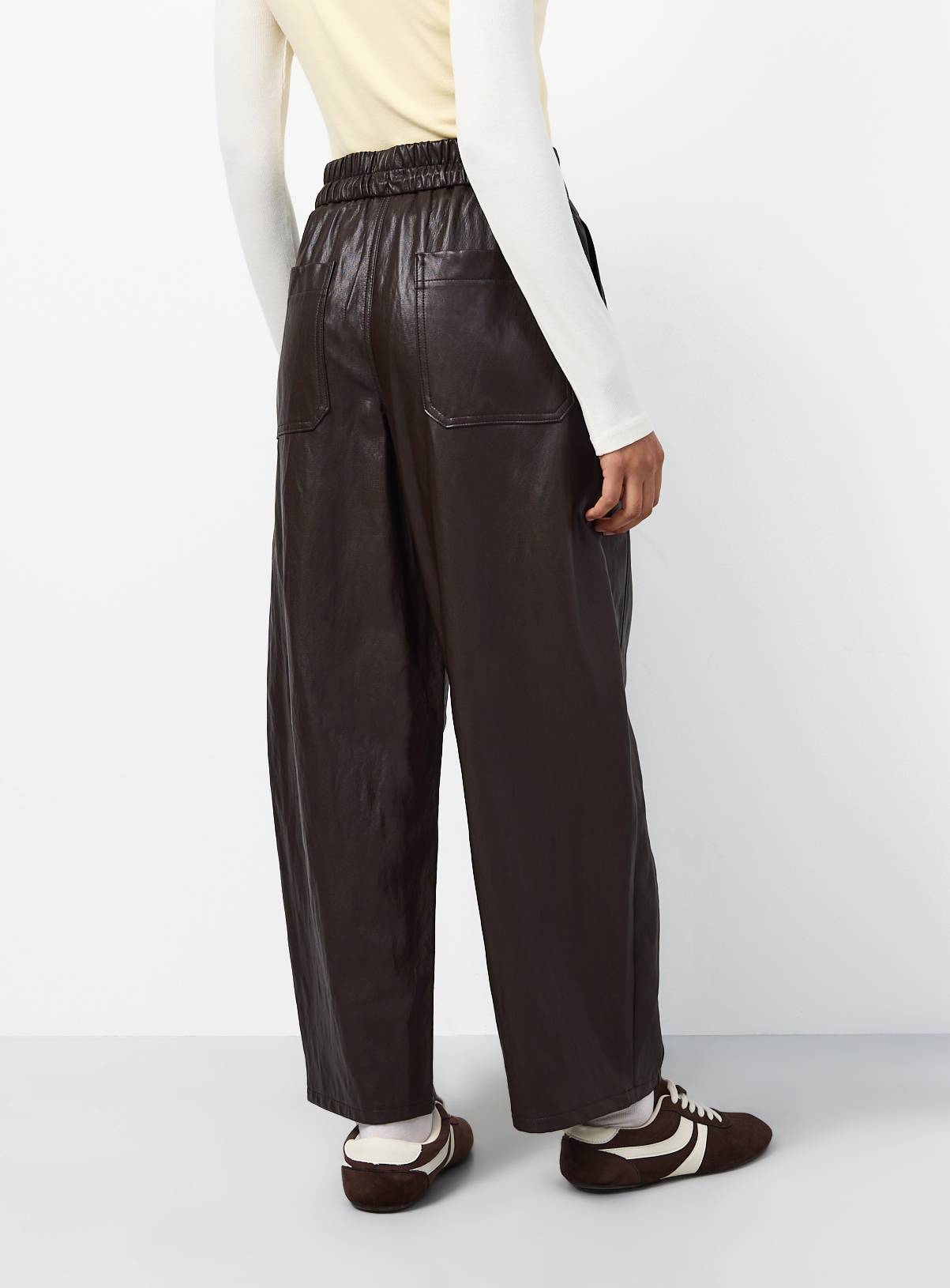 Brown Relaxed Barrel Pull On Pu Trousers 22 - Image 4