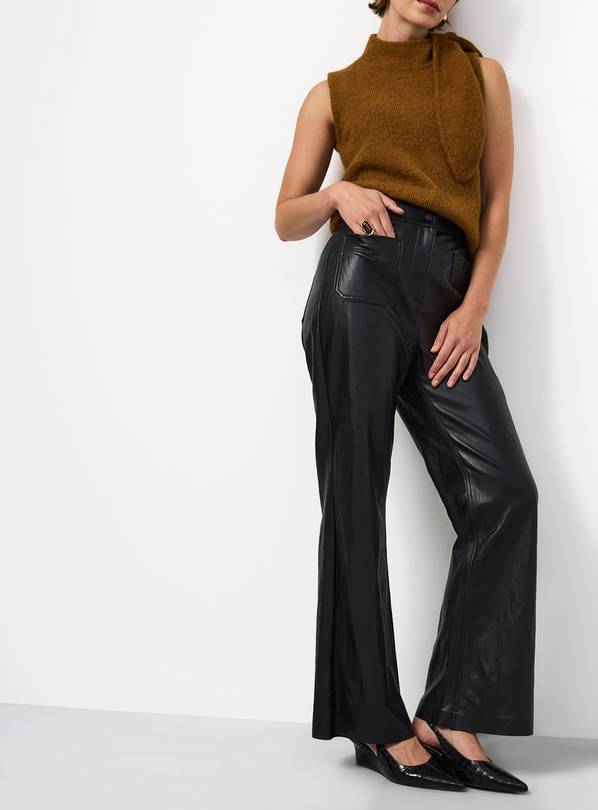 Black Flared Pu Patch Pocket Trousers 20