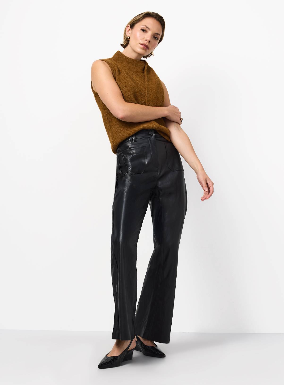 Black Flared Pu Patch Pocket Trousers 14 - Image 2